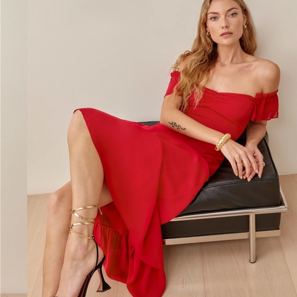 Reformation Butterfly Dress Red Size 4, Good Condition - Picture 3 of 4